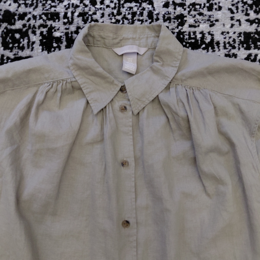 H&M Linen Blend Greige Sleeveless Button Down Shirt XS Coastal Grandma - Picture 9 of 13